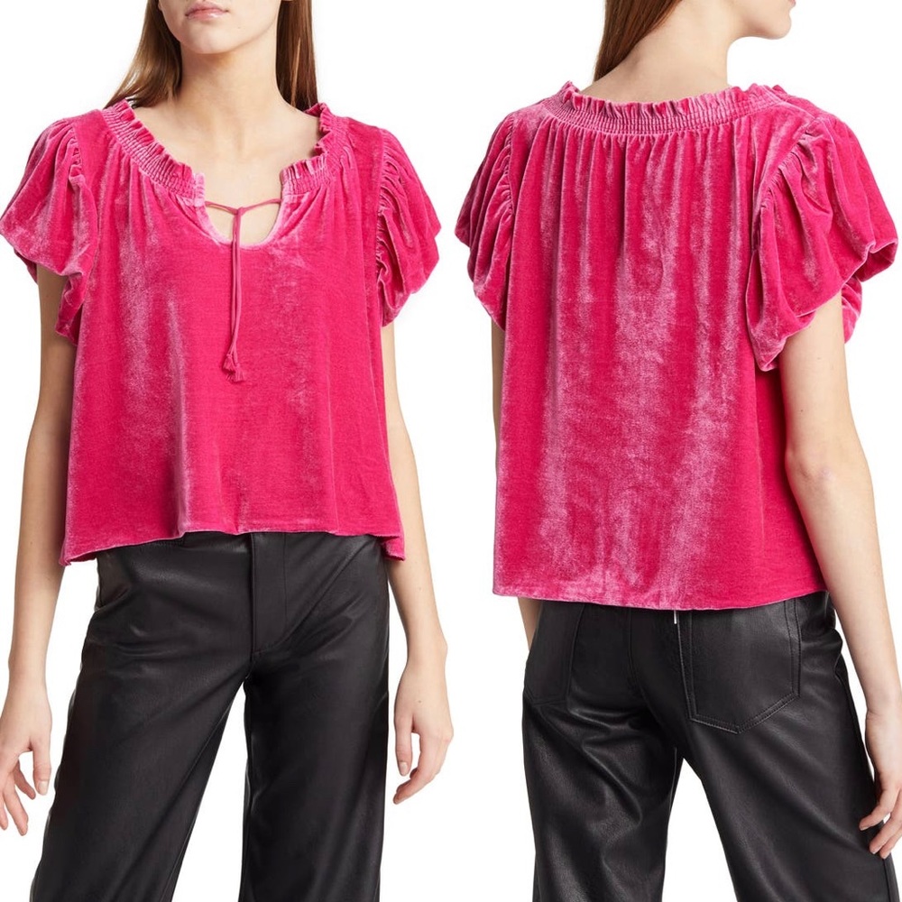 Free People Pink Velvet Blouse